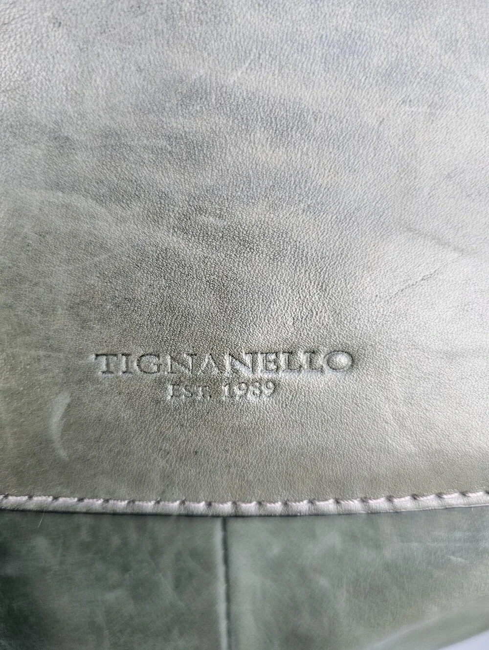 Tignanello Olive Green Leather Satchel with Brown Handles